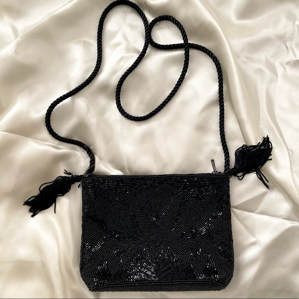 Vintage 80s black beaded purse